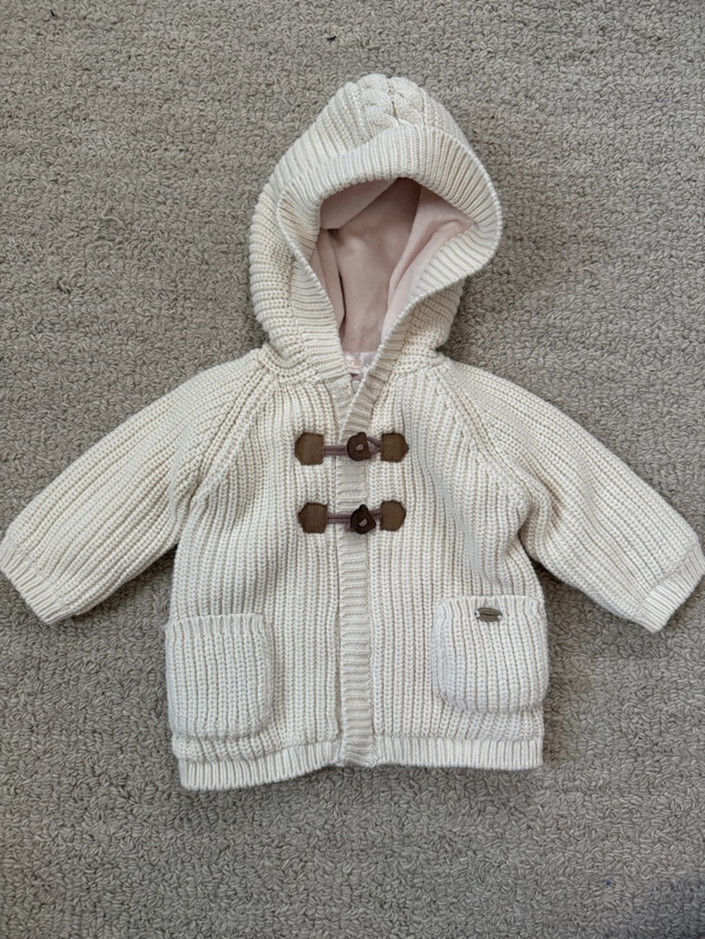 Mayoral Cream Hooded Knit Baby Jacket